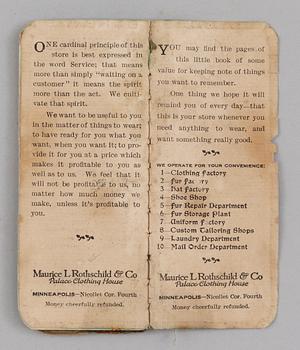 R.M.S. TITANIC THIRD CLASS PASSENGER MALKOLM JOHNSON COLLECTION: NOTEBOOK. Leather and paper 13,5x6 cm. Provenance: Malkolm Johnson. Thence by descent. This notebook is listed on the offical list from the Swedish ministry for foreign affairs.