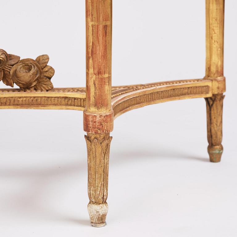 A Gustavian giltwood and marble console table, Stockholm, late 18th century.