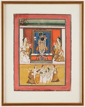 MÅLNING, guache med guld och silver på kartong. Indien, Rajashan, Nathdwara, omkring 1850.