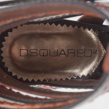 DSQUARED, a pair of leather peep-toe booties. Size 36.