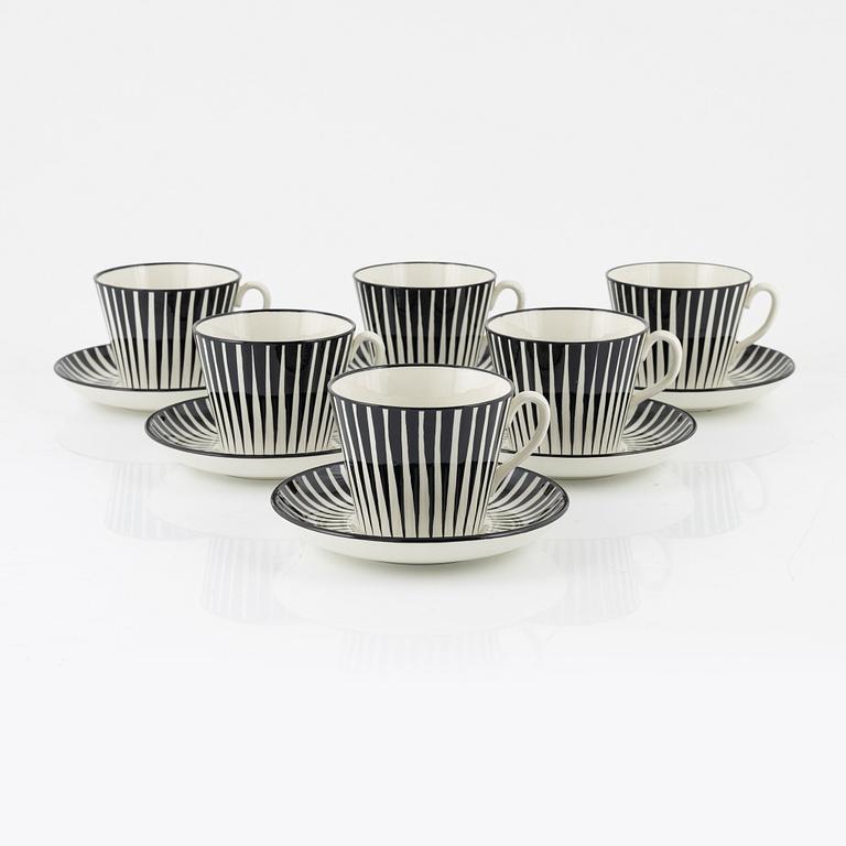 Eugen Trost, four 'Zebra' teacups and saucers, Gefle, Sweden.