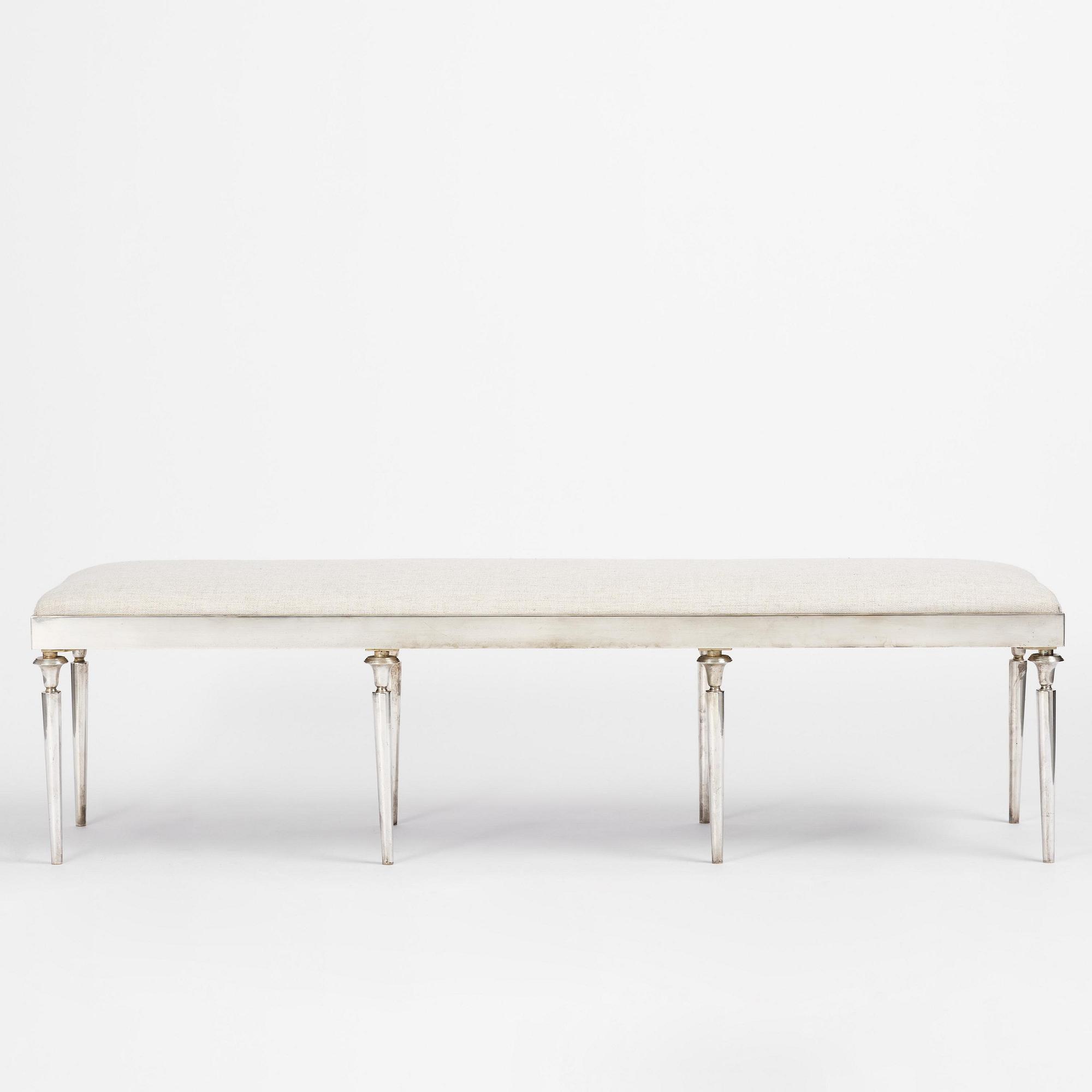 Torkov, a silver-plated metal bench, Illums Bolighus, Denmark, 1930s.