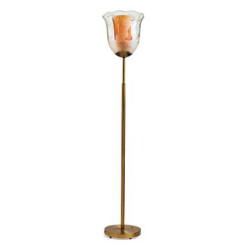 342. Kjell Löwenadler, a Swedish Modern blasted and engraved glass and brass floor lamp by Glössner & Co, Stockholm 1940's, model G-4.