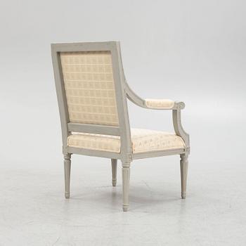 A Gustavian open armchair by M. Lundberg (master 1775-1812).