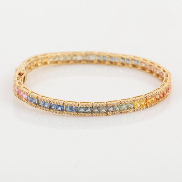 Multi coloured sapphire and eight cut diamond bracelet.