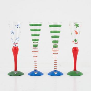 Anne Nilsson, 14 schnaps glasses, 'Clown', Orrefors.