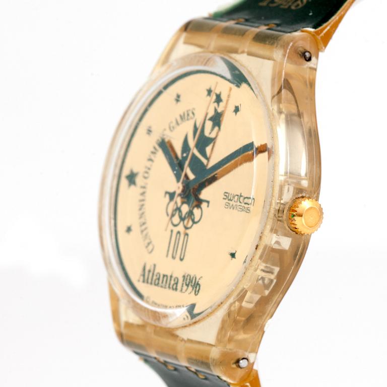 Two Swatch watches from the olympic games in Atlanta 1996.