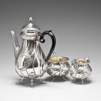 KAFFESERVIS, 3 delar, silverhalt 890. Importstämplar. 1935. Vikt ca 1042g.