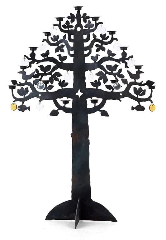 A Bertil Vallien iron and glass floor candelabrum, Boda Smide.