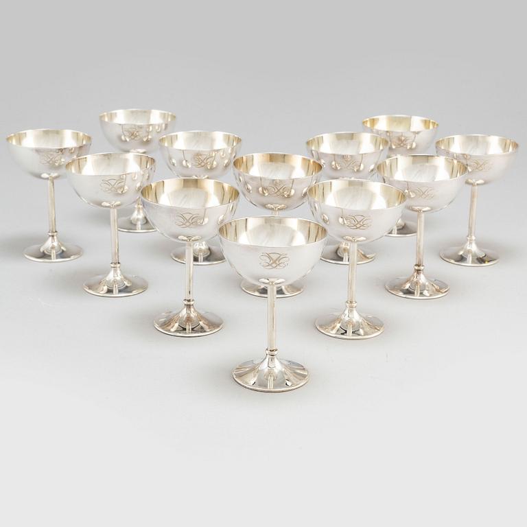 K Andersson, cocktailglas, 12 st, silver, Stockholm 1925.