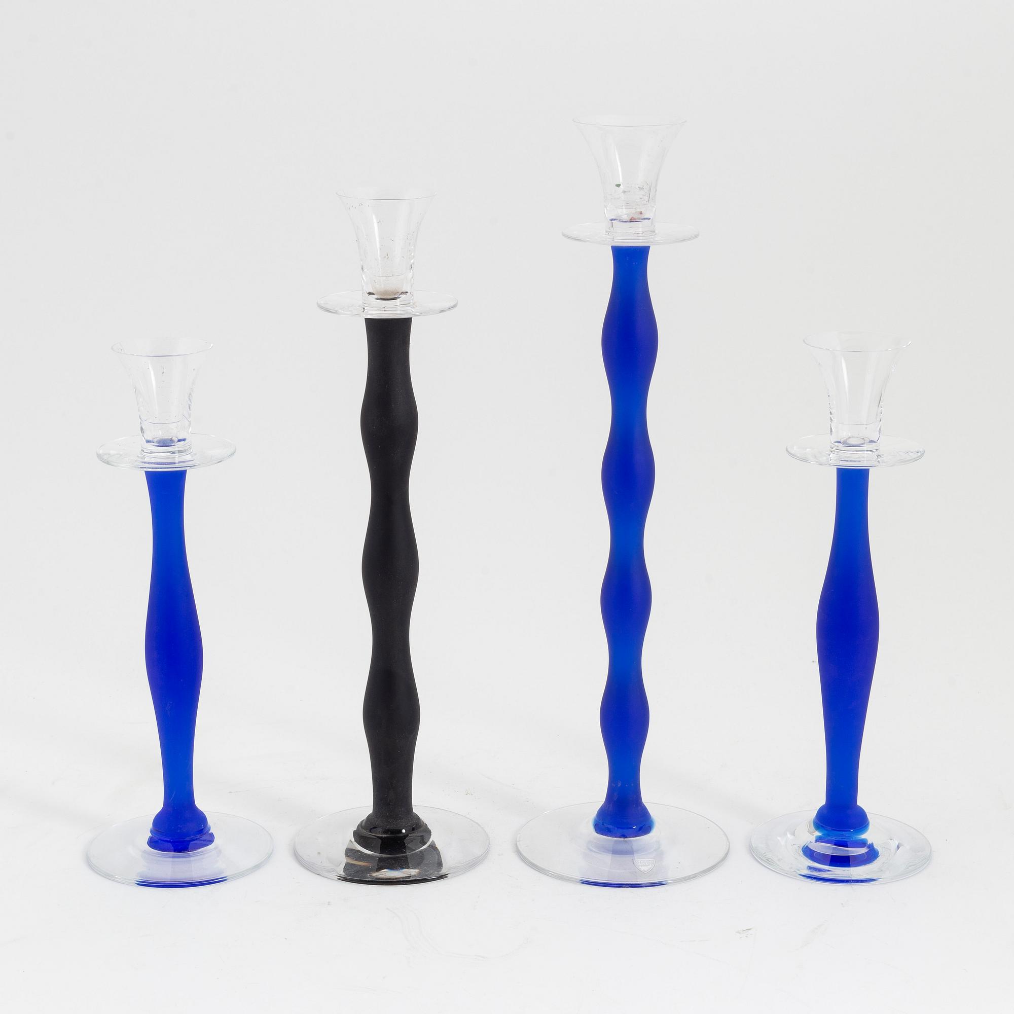 Anne Nilsson, a set of four 'Celeste' glass candlesticks, Orrefors.
