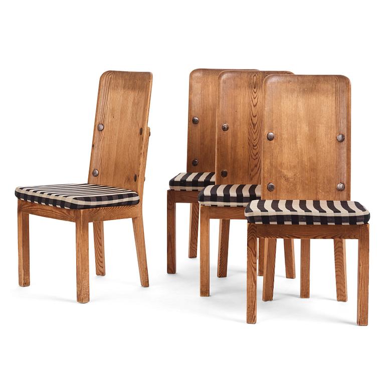 Axel Einar Hjorth, a set of four "Lovö" stained pine chairs, Nordiska Kompaniet 1930s.