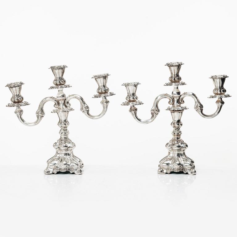 A pair of silver candelabra, Baroque style, Swedish import mark, 20th century.