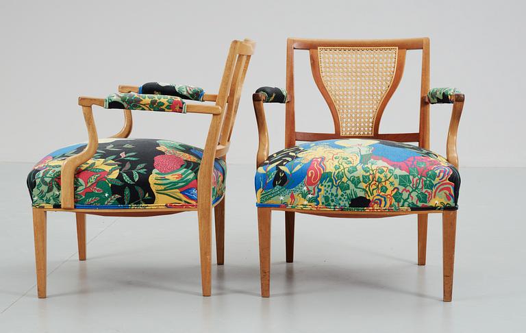 A pait of Josef Frank mahogany and rattan armchairs, Svenskt Tenn,
