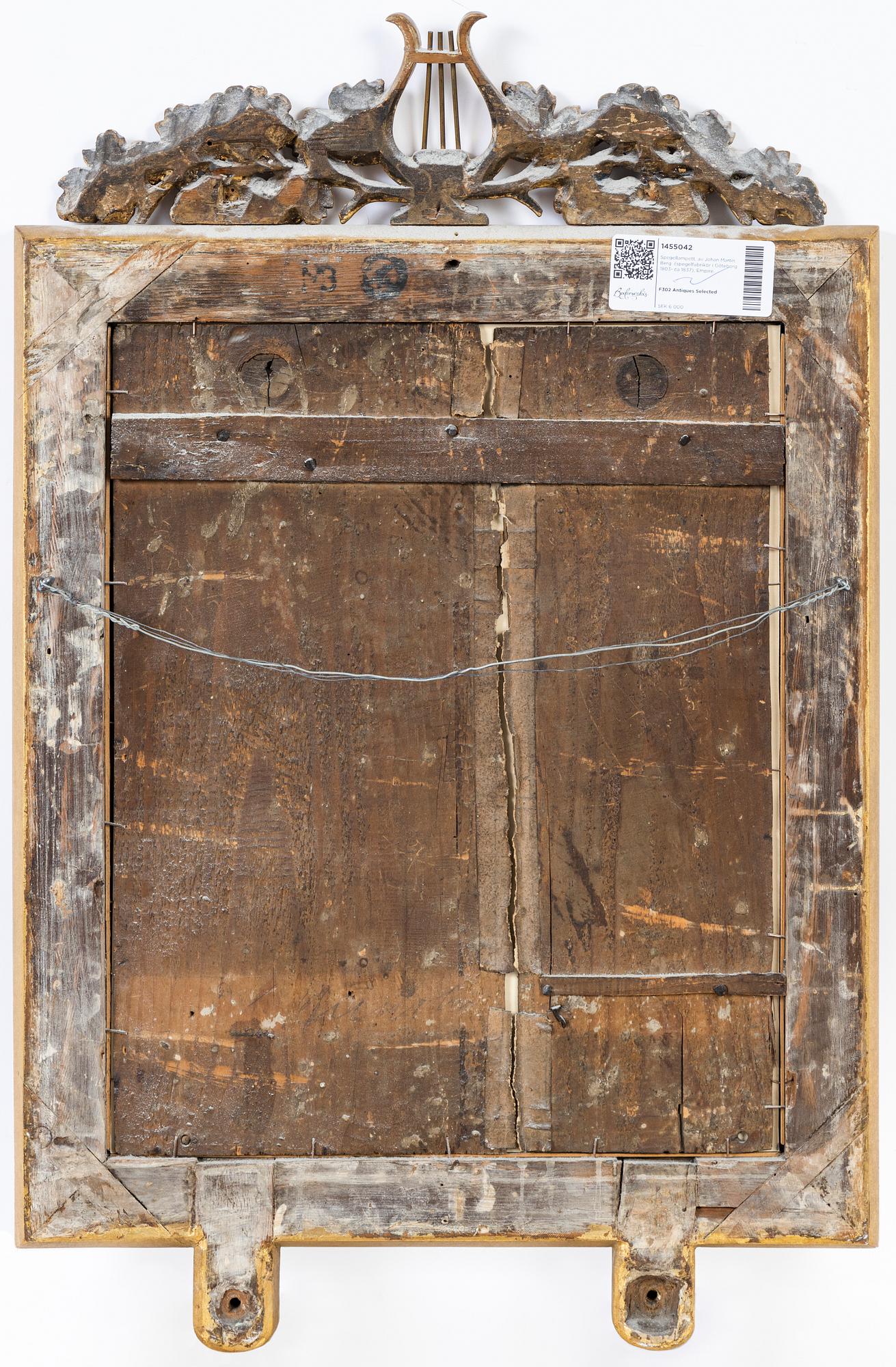 Spegellampett, av Johan Martin Berg (spegelfabrikör i Göteborg 1803- ca 1837), Sengustaviansk.