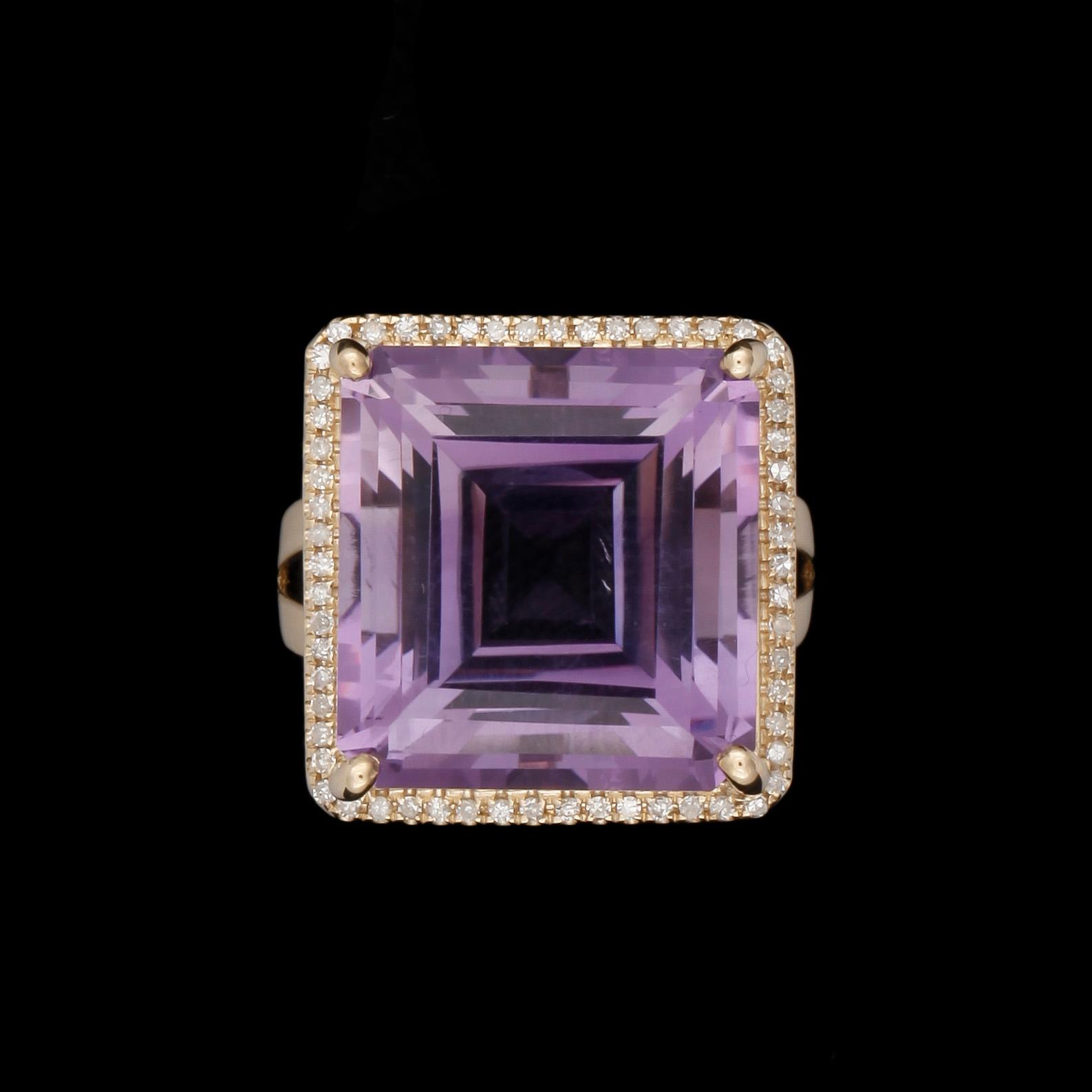 RING, 14k guld med ametist och diamanter. Vikt ca 8,6 gram.