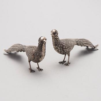 Two bird table decorations in silver, Spain after 1934.