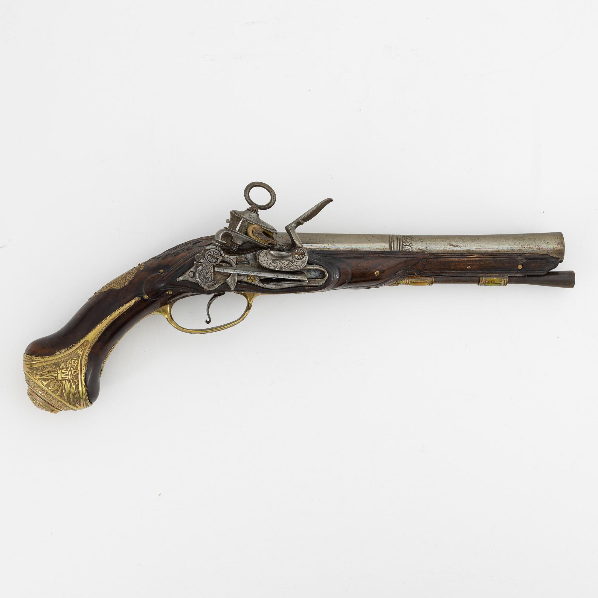A Snaphaunce pistol, marked Fco GRAV, Barcelona, Spain, 18th Century.