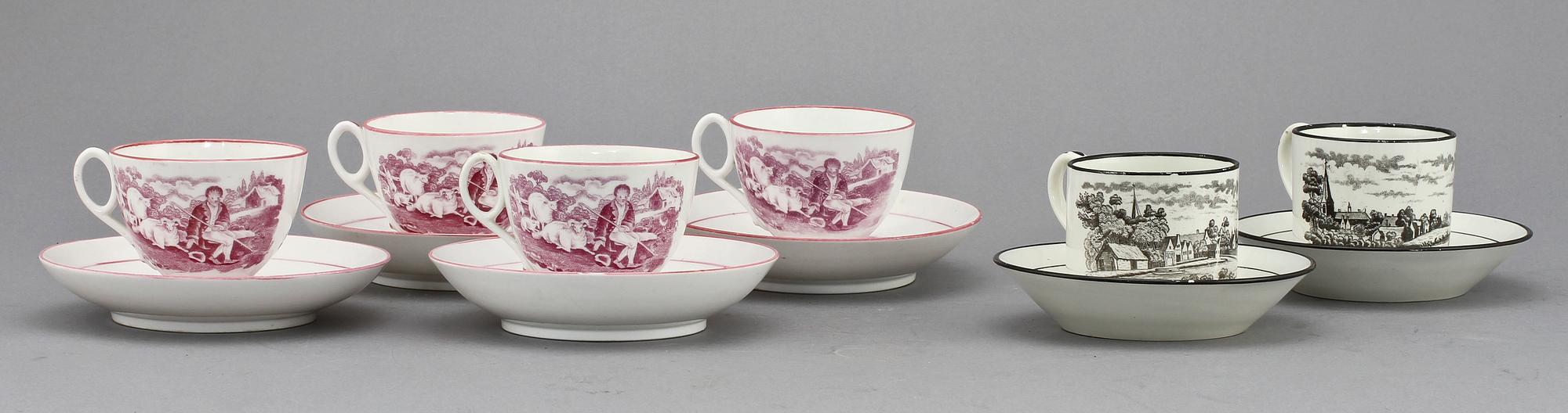 KAFFEKOPPAR, 2 + 4 st, porslin, 1800-tal.