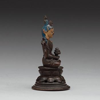 BODHISATTVA, delvis bemålad brons. Tibet, 1800-tal.