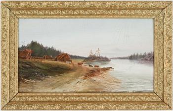 OKÄND KONSTNÄR, olja på pannå, sign o dat Göta Älv 1892.