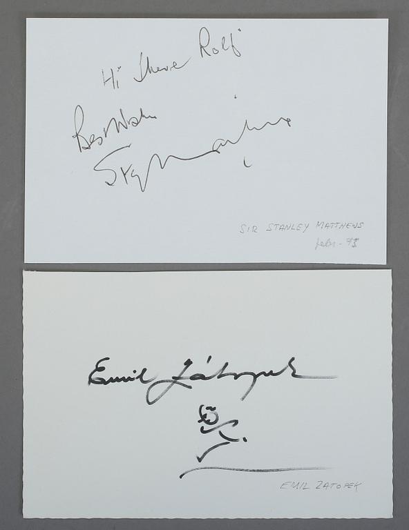 IDROTTSAUTOGRAFER, 4 st, Emil Zatopek, Steve Cram, Stanley Matthews, Johan Gabriel Oxenstierna.