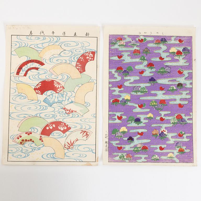 A group of Japanese woodblock prints for kimono designs, 20th Century.