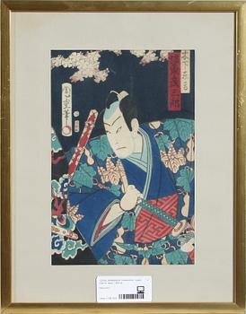 MORIKAWA CHIKASHIGI, triptyk, träsnitt. Japan. 1800-tal.
