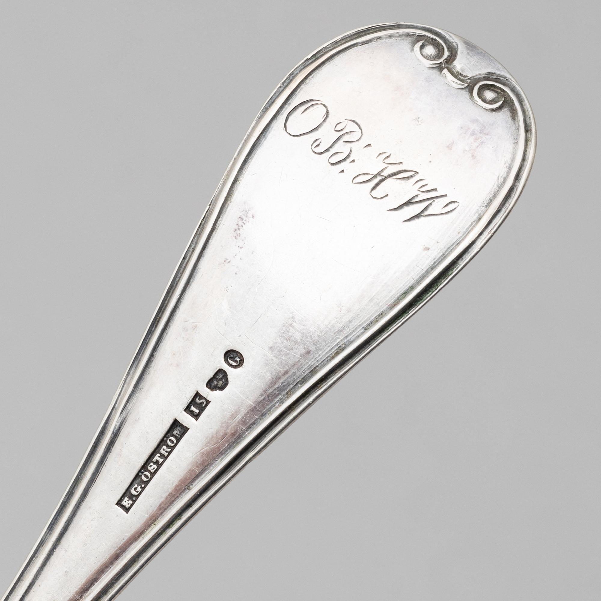 Seven silver spoons, Sweden, 1810-1913.