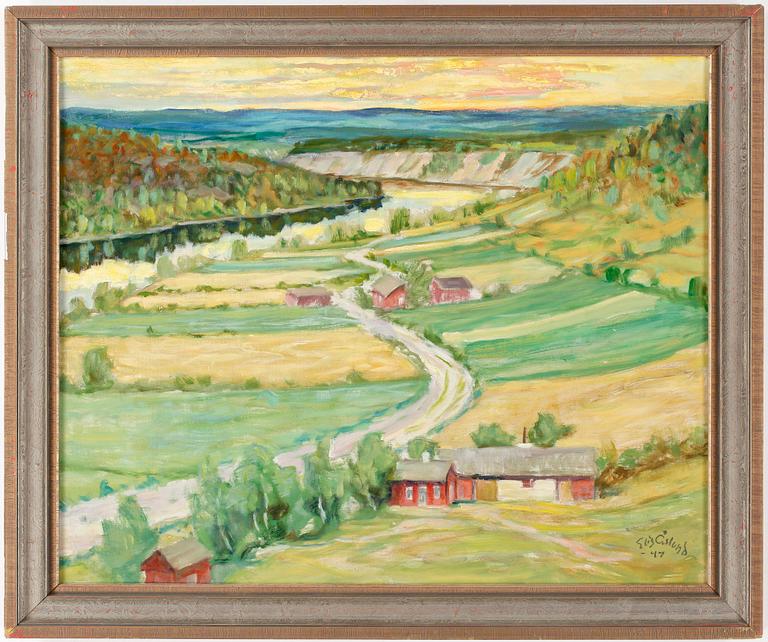 ELIS ÅSLUND. Duk uppfordrad på pannå. Sign Elis Åslund o dat -47.