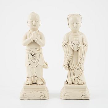 Two Chinese blanc de chine figurines, 20th Century.