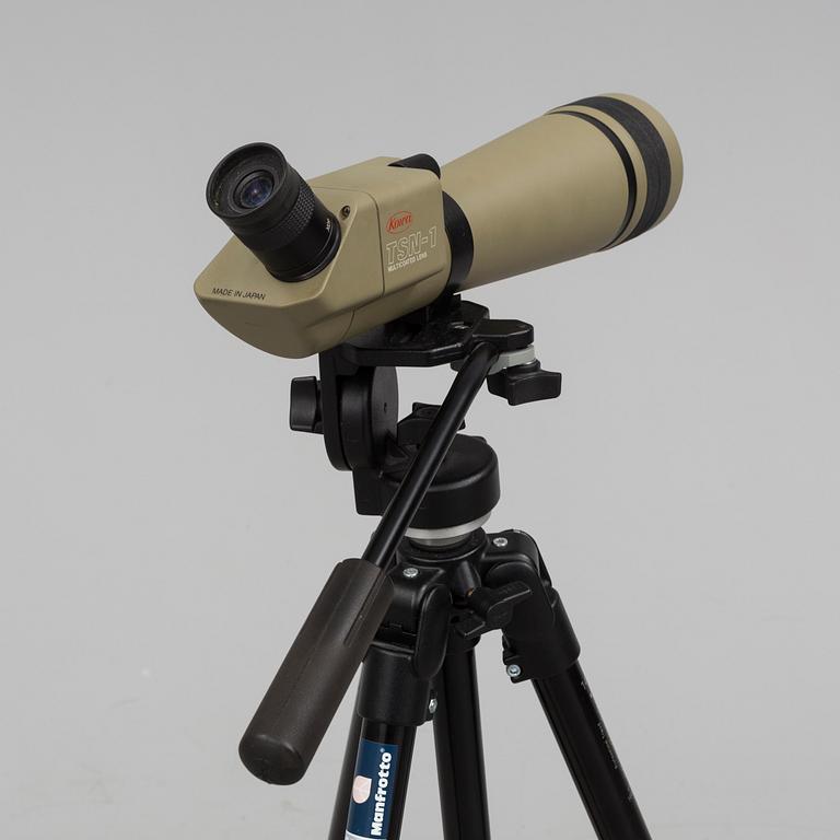 A Kowa TSN-1 spotting scope with a Manfrotto tripod.