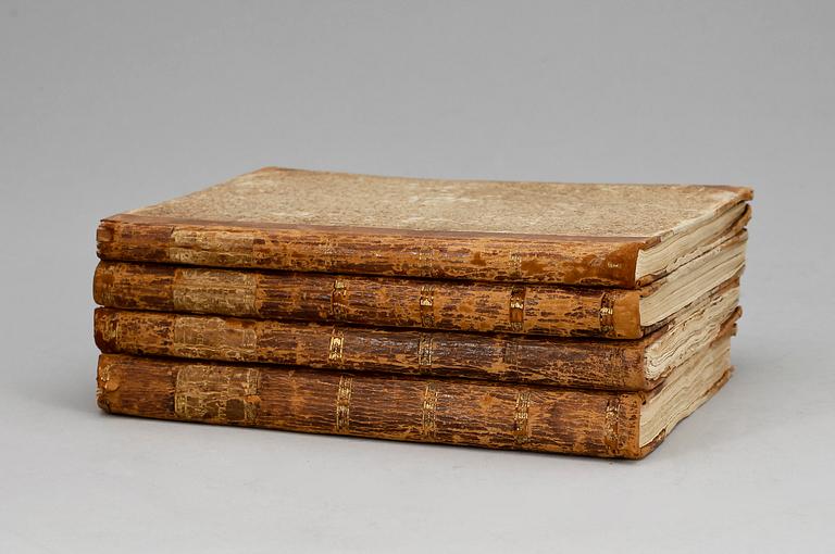 BÖCKER, 4 vol, "Fredmans epistlar" resp "Fredmans sånger" samt "Musiken till Epistlar resp sånger", Carl Michael Bellman, Stockholm 1790- till troligen 1810.
