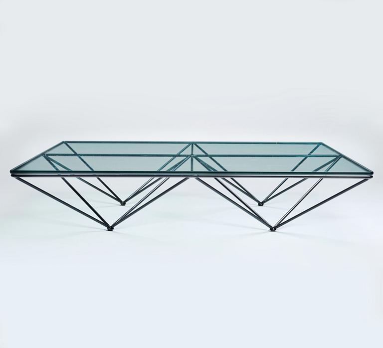 Paolo Piva, a black lacquered steel and glass sofa table, B&B, Italy.