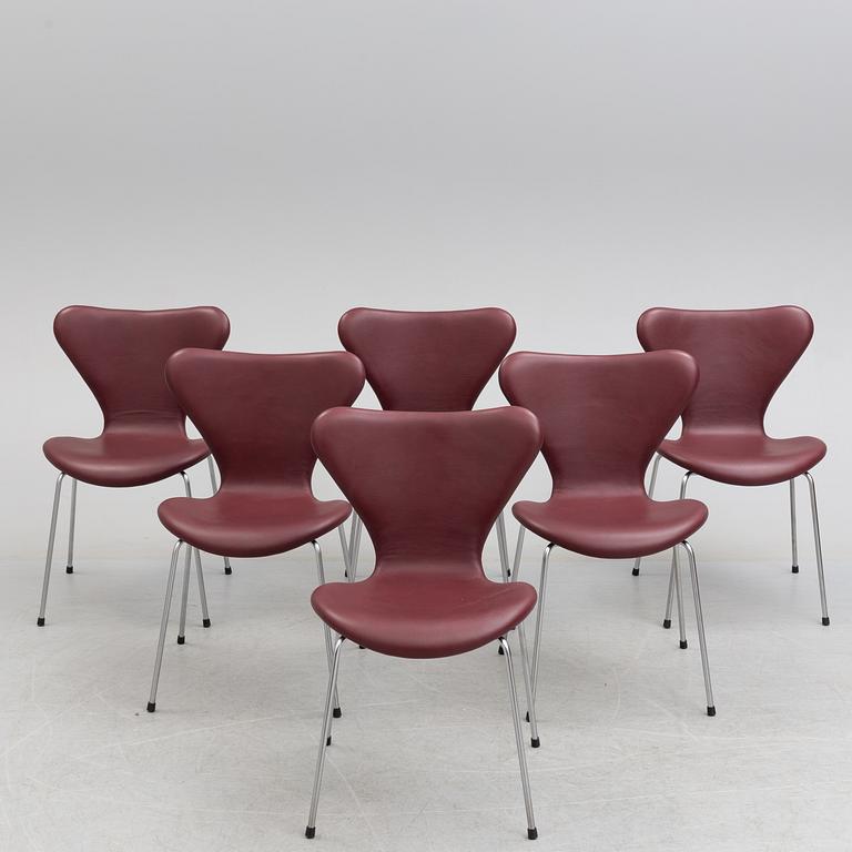 a set of six 'Sjuan' leather chairs by Arne Jacobsen, for Fritz Hansen.