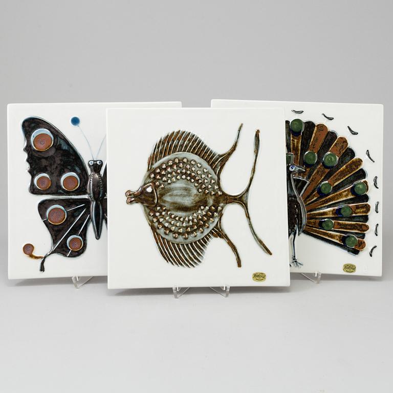 a set of three porcelain plaques by Bertil Lundgren, Rörstrand, 1970s.