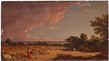 821. William Daniell, attributed to, View with figures, likely towards the Hooghley River and the Bay of Bengal.