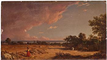 821. William Daniell Attributed to, View with figures, likely towards the Hooghley River and the Bay of Bengal.