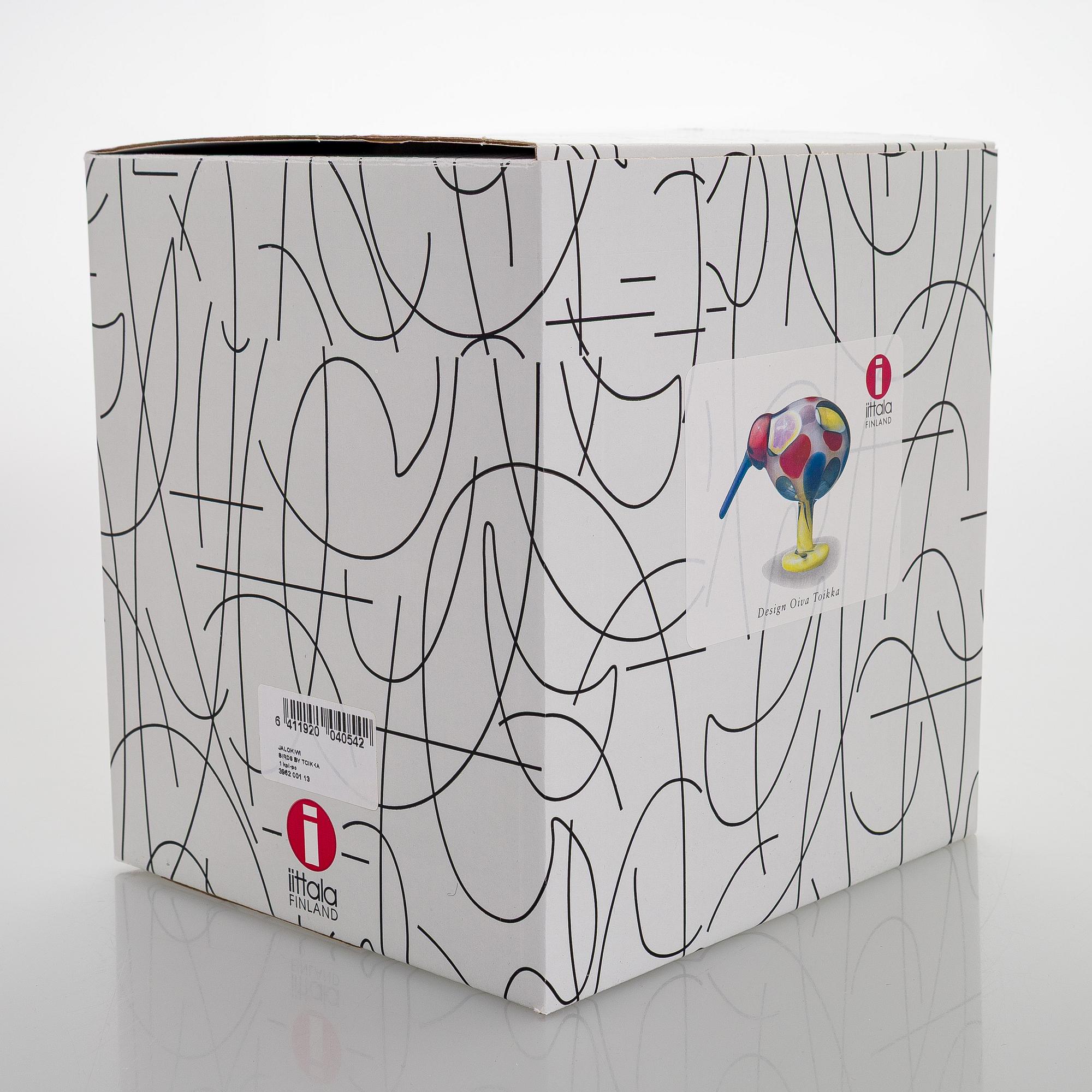 Oiva Toikka, glasfågel, "Jewelled kiwi", signerad och numrerad O. Toikka Nuutajärvi 1453/5000.