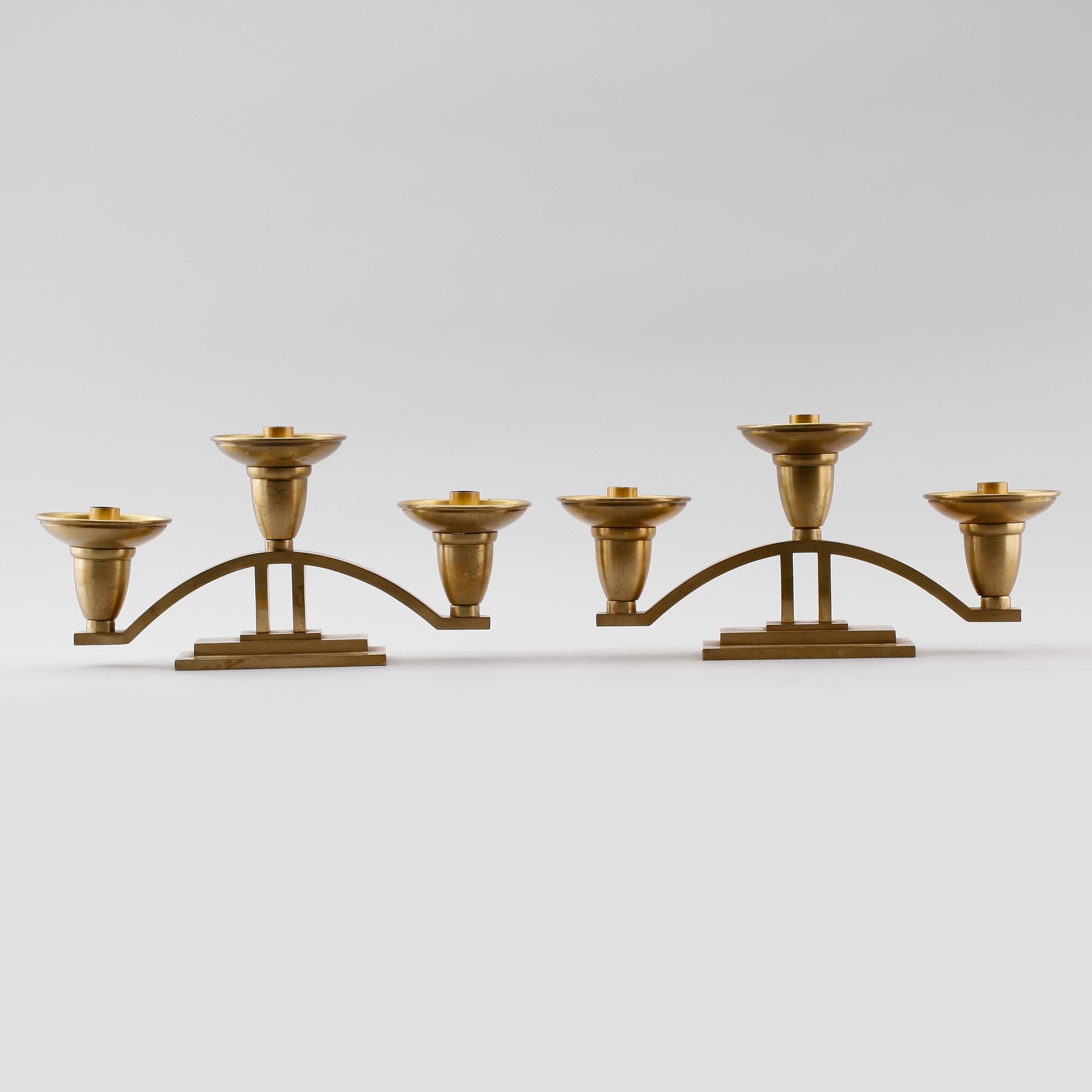 KANDELABRAR, 1 par, mässing, art déco, 1920-/30-tal.