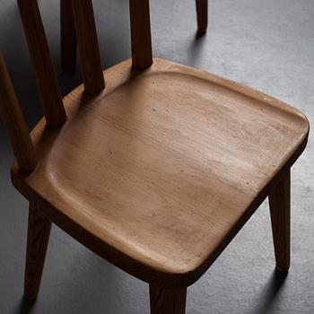 Axel Einar Hjorth, a set of six "Utö" stained pine chairs, Nordiska Kompaniet, Sweden 1930's.