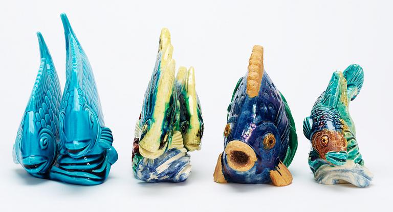 A set of four Gunnar Nylund stoneware figures of fishes, Rörstrand.