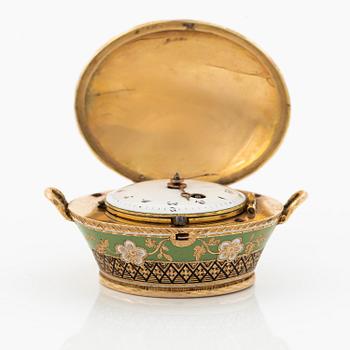 Fickur i form av korg, guld och emalj, Genève, Schweiz, tidigt 1800-tal.