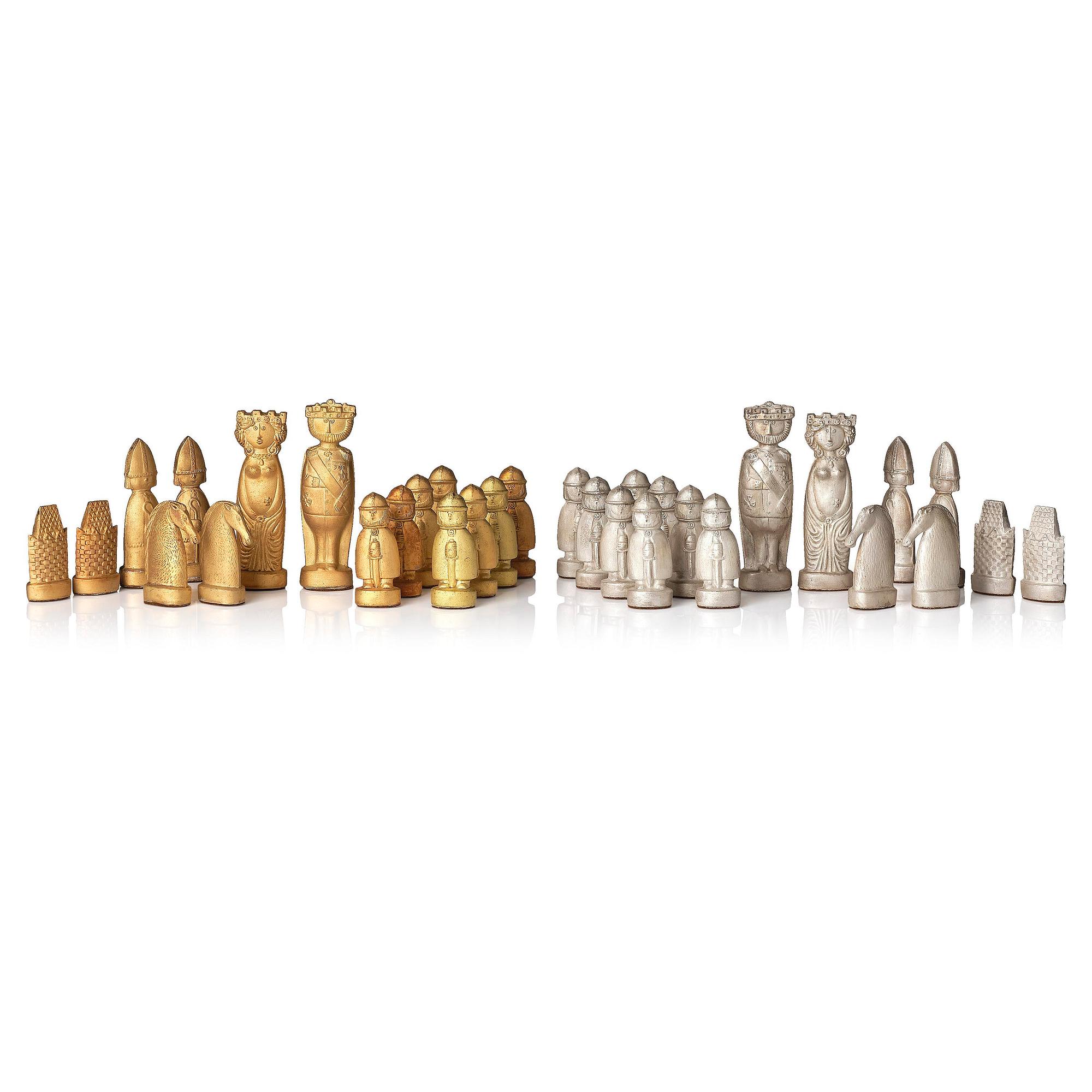 Stig Lindberg, a rare 32-piece stoneware chess set, Gustavsberg Studio 1970s.