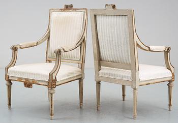 Six Gustavian 18th Century armchairs.