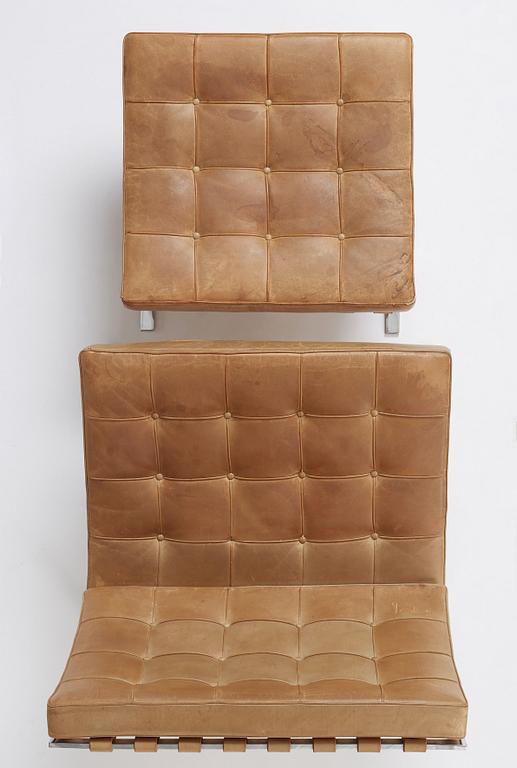 Ludwig Mies van der Rohe, a "Barcelona" easy chair and ottoman, Knoll, 1970s.