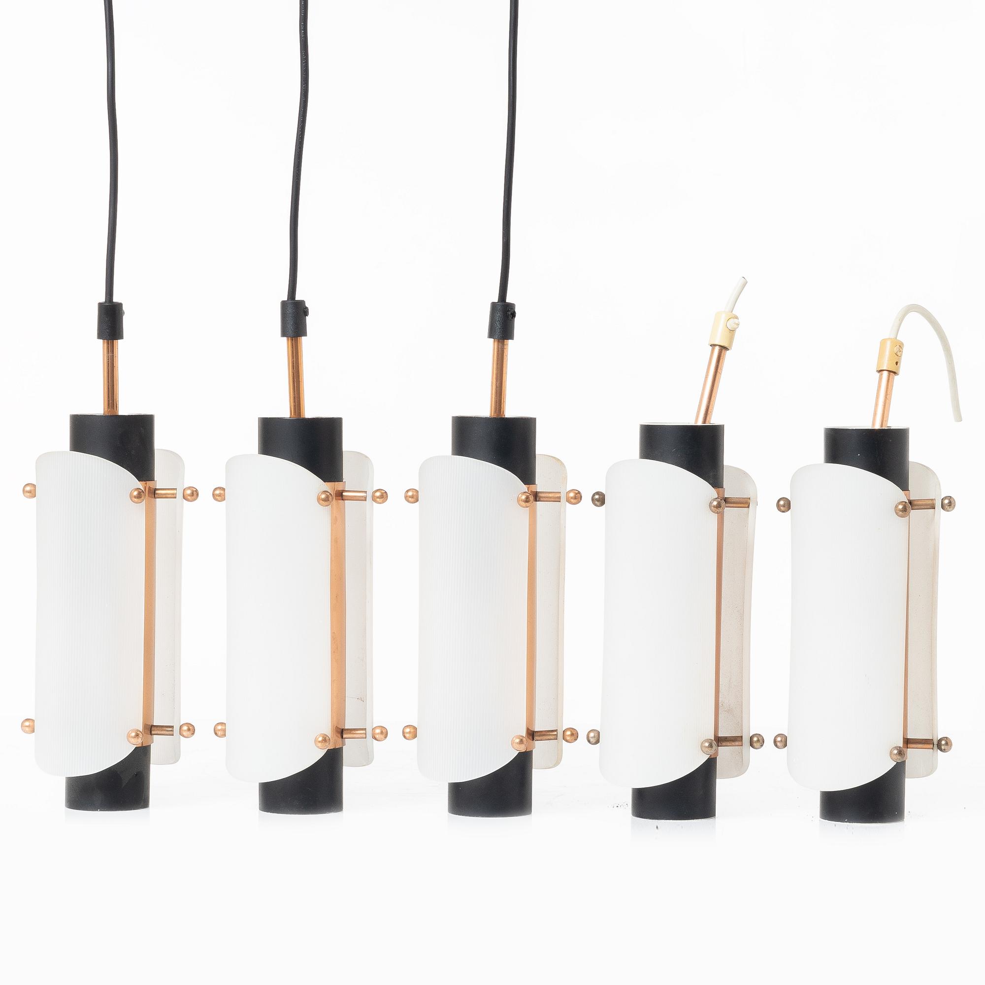 A set of five ceiling lamps, second half of the 20th Century.