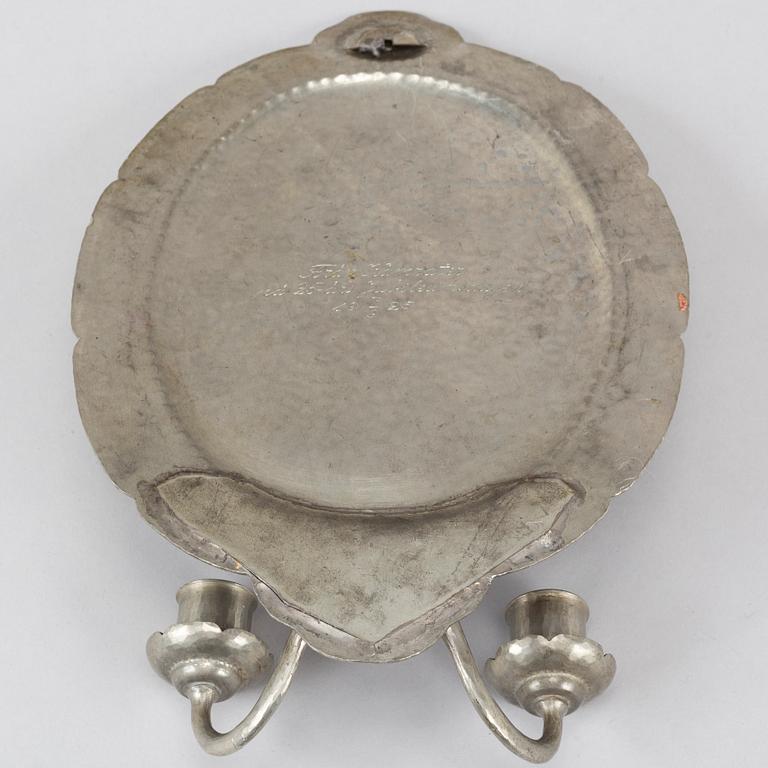 A pair of pewter wall sconces, K Wiholm, Stockholm 1925.