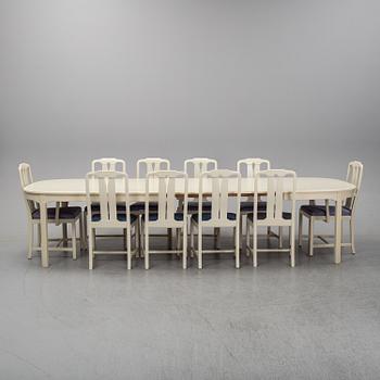 A second half of the 20th Century 11 pcs dining set by Carl Malmsten. Åfors möbelfabrik.