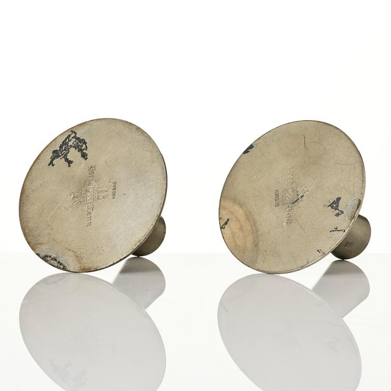 Ystad-Metall, a pair of candlesticks and a tray, 1938-42.